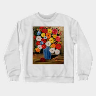 Some mixed flowers with metallic blue vase Crewneck Sweatshirt